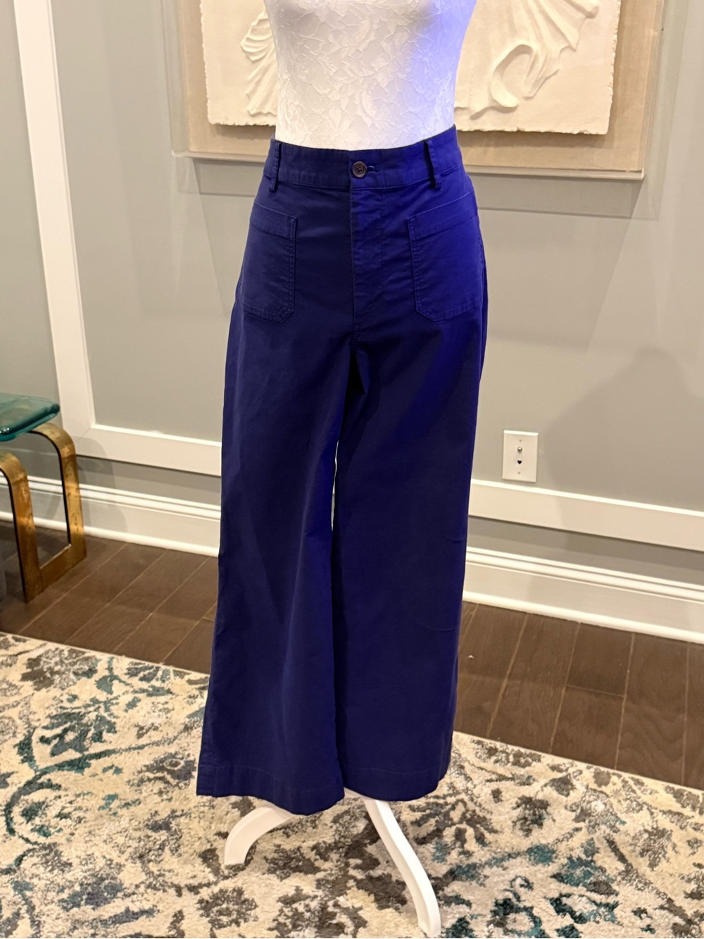 J.Crew Cobalt Blue Wide Leg Crop Utility Pants Size 30 High Rise Patch Pocket - Picture 2 of 14